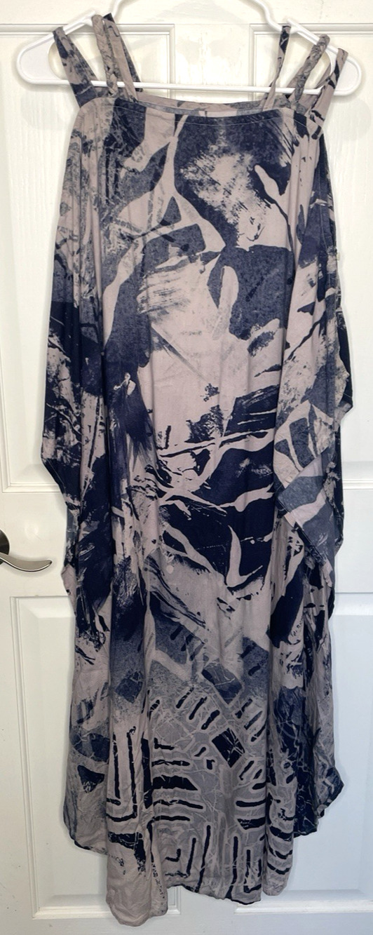 Soft Surroundings Women's Caftan Maxi Dress Sz S Abstract Strappy Cold Shoulder